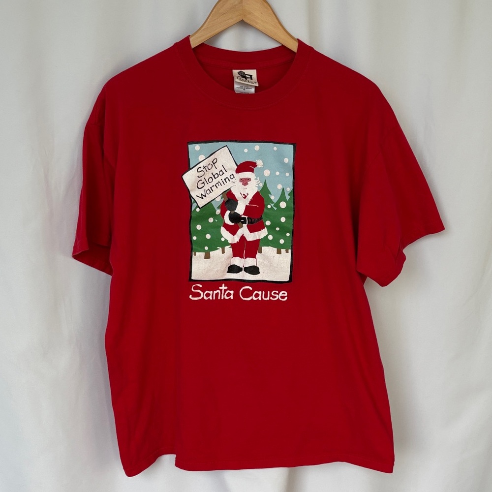 Hatley Men's Red Santa Cause Stop Global Warming T Shirt Size XL EUC